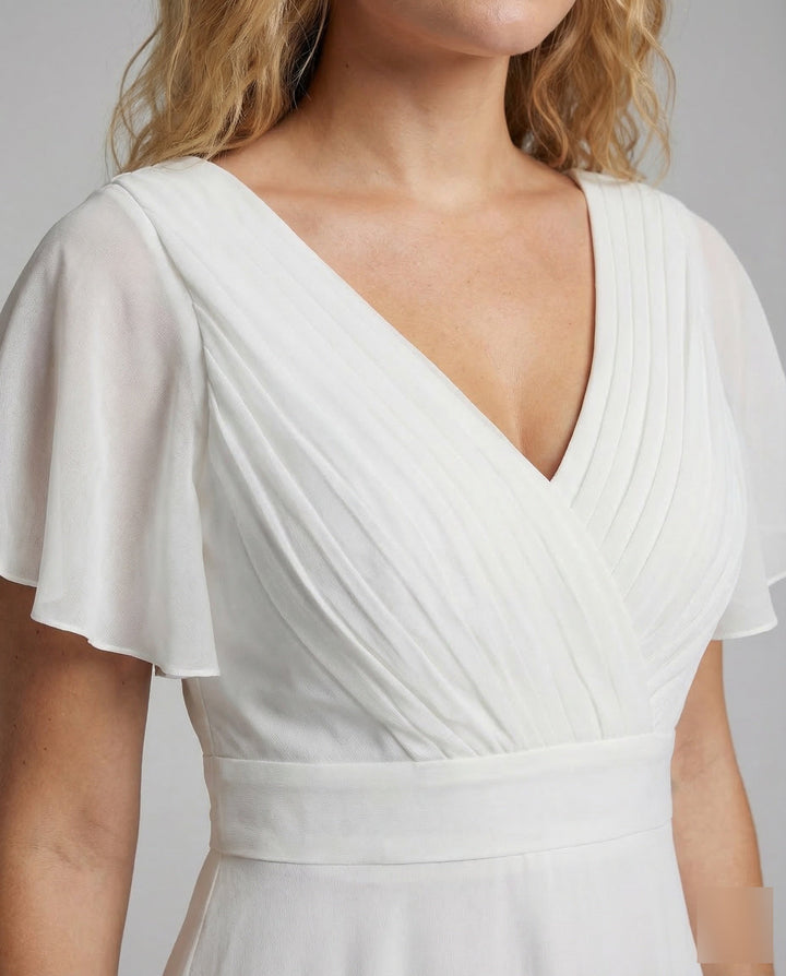 Long Tulle Evening Dress with V-Neck