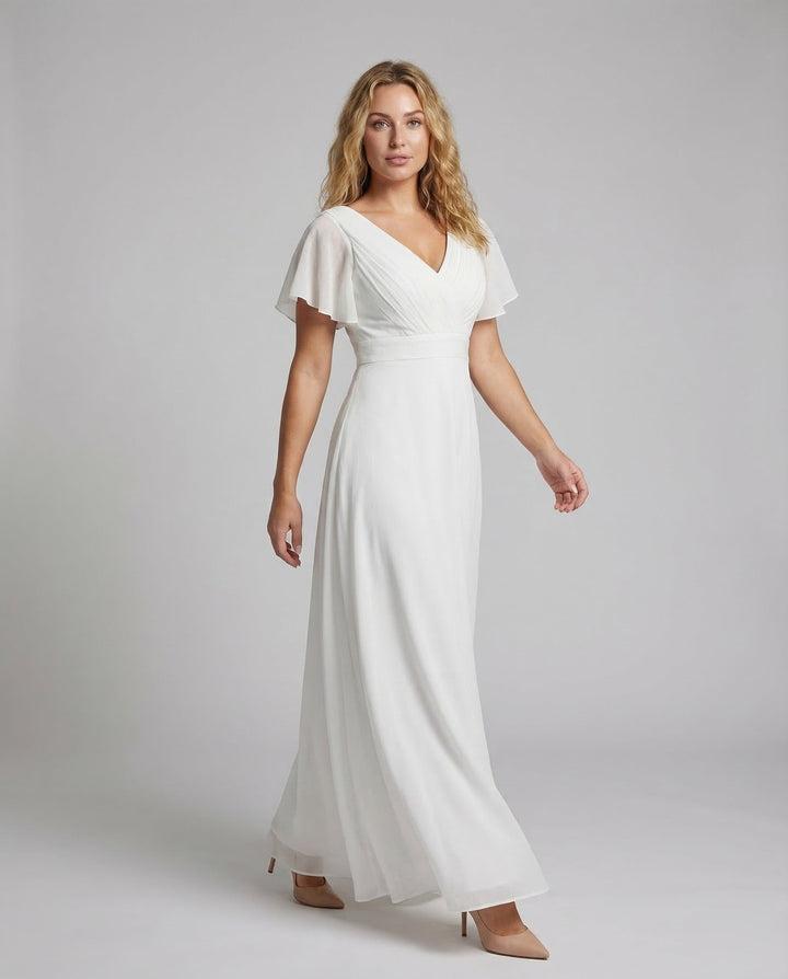 Long Tulle Evening Dress with V-Neck