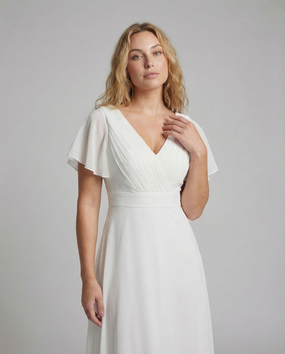 Long Tulle Evening Dress with V-Neck