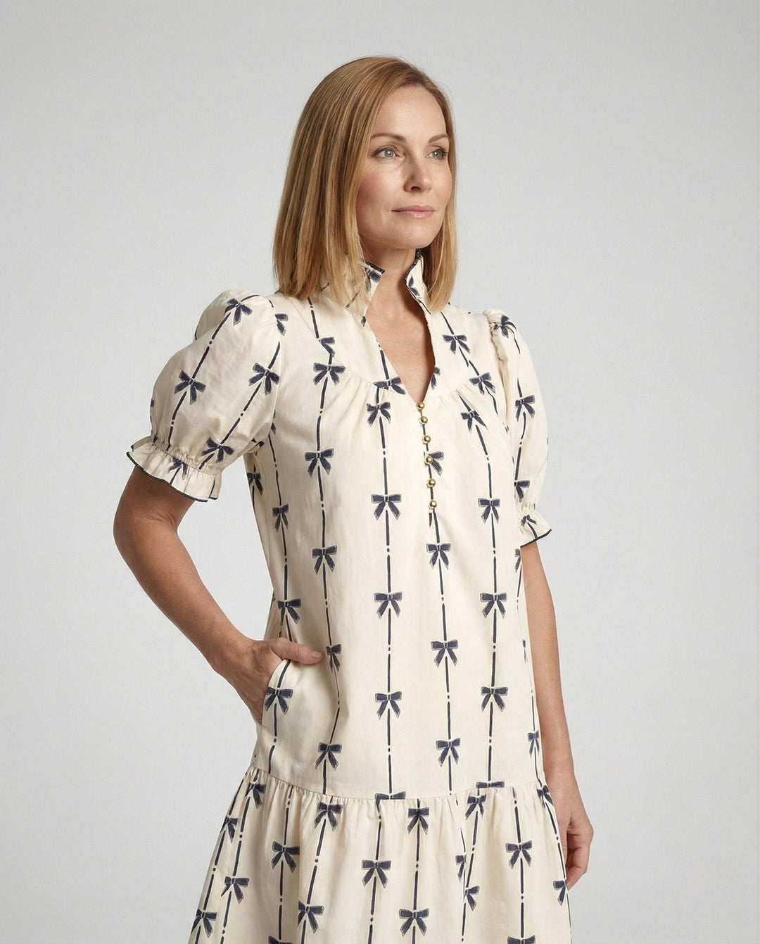 Flower Dress Women's Mini Dress with Puff Sleeves