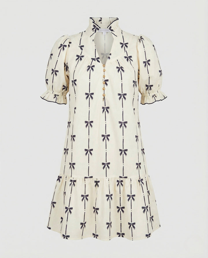 Flower Dress Women's Mini Dress with Puff Sleeves