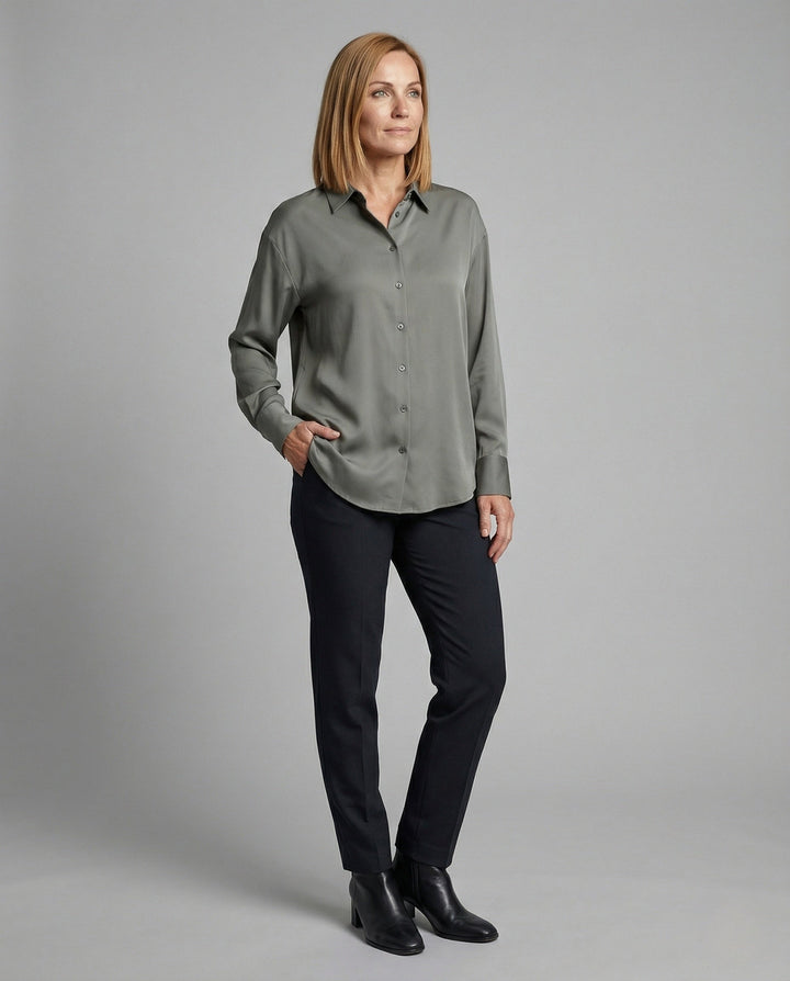 Women's Satin Blouse with Shirt Collar