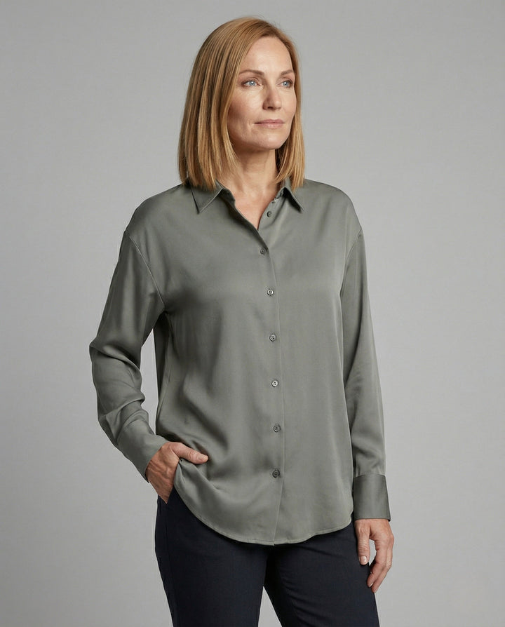 Women's Satin Blouse with Shirt Collar