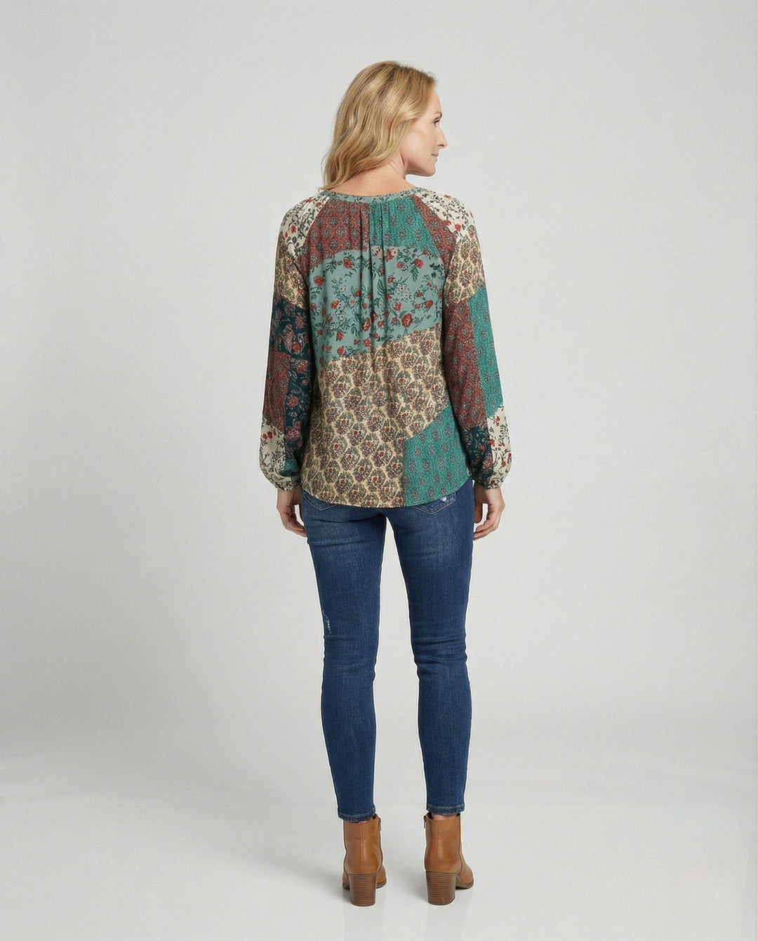Boho Patchwork Blouse for Women with Tassels and V-Neck