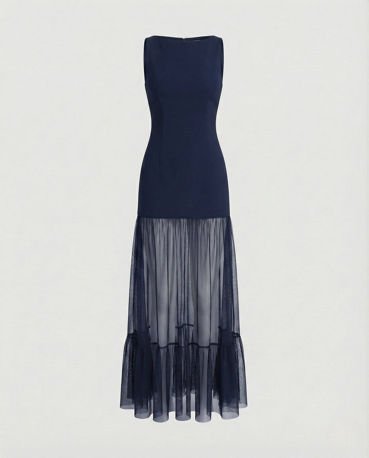 Evening Dress with Boat Neck and Tulle Skirt for Women, view 9 - Elena Harper