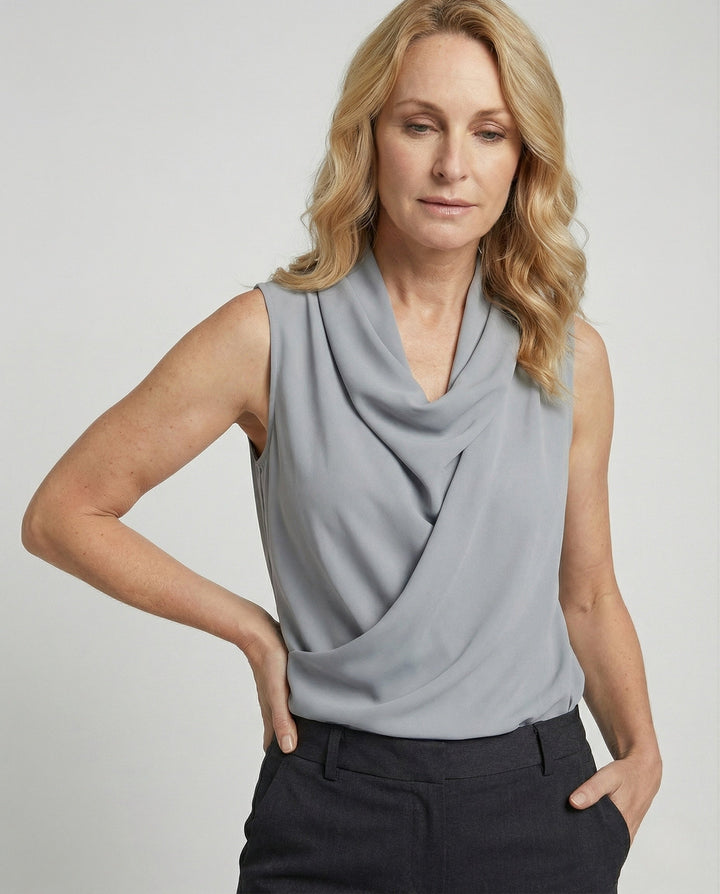 Women's Sleeveless Georgette Top with Shawl Collar