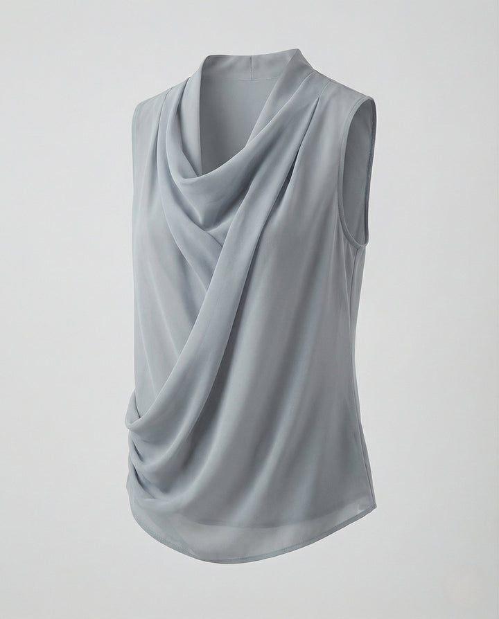Women's Sleeveless Georgette Top with Shawl Collar