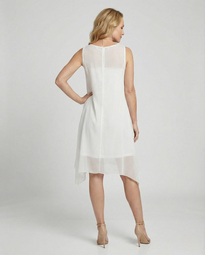 Women's Sleeveless Silk Layered Dress Asymmetrical, view 4 - Elena Harper