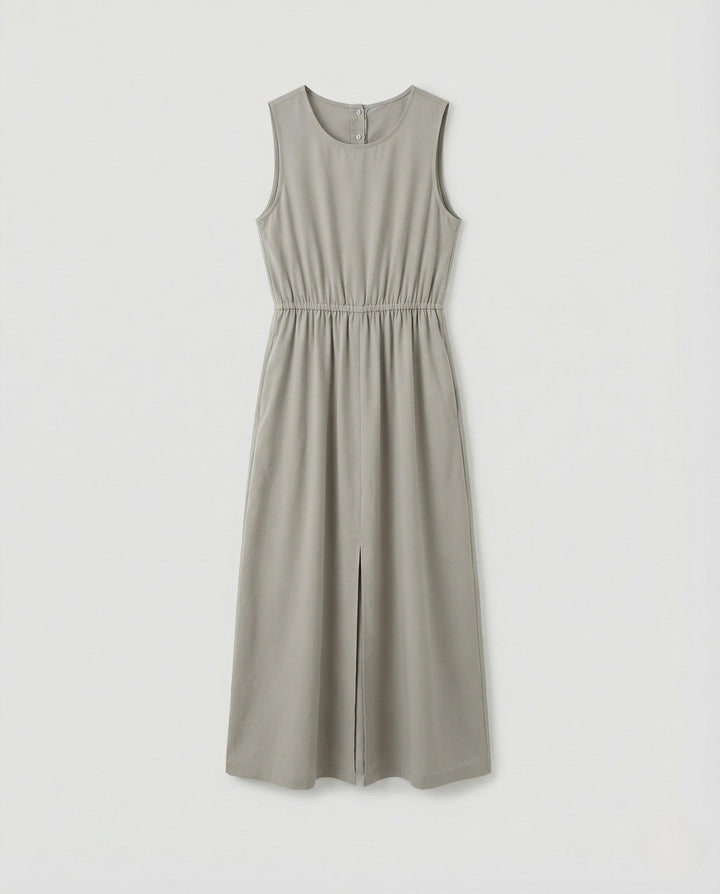 Women's Sleeveless Linen Midi Dress with Pockets