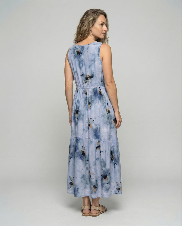 Women's Sleeveless Maxi Tiered Dress with Print, view 2 - Elena Harper