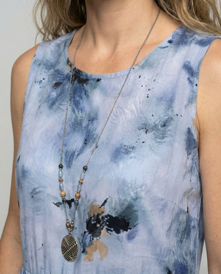Women's Sleeveless Maxi Tiered Dress with Print, view 4 - Elena Harper