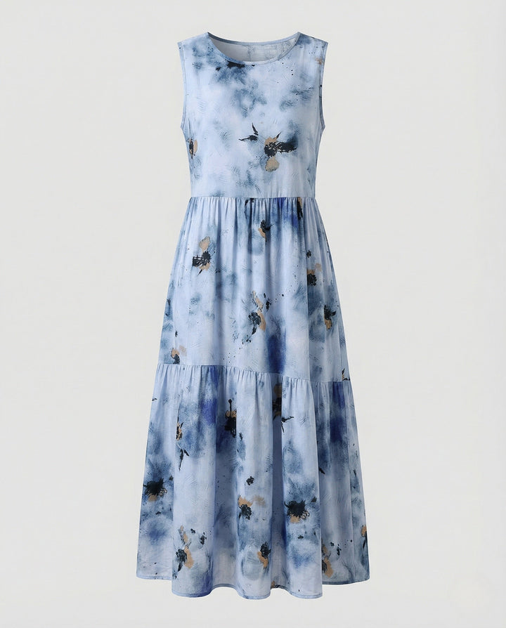 Women's Sleeveless Maxi Tiered Dress with Print, view 5 - Elena Harper