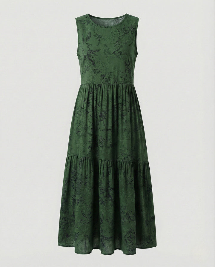 Women's Sleeveless Maxi Tiered Dress with Print