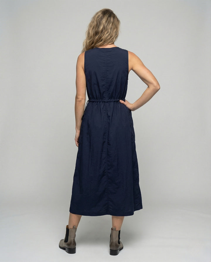 Women's Sleeveless Midi Dress with Drawstring Waist
