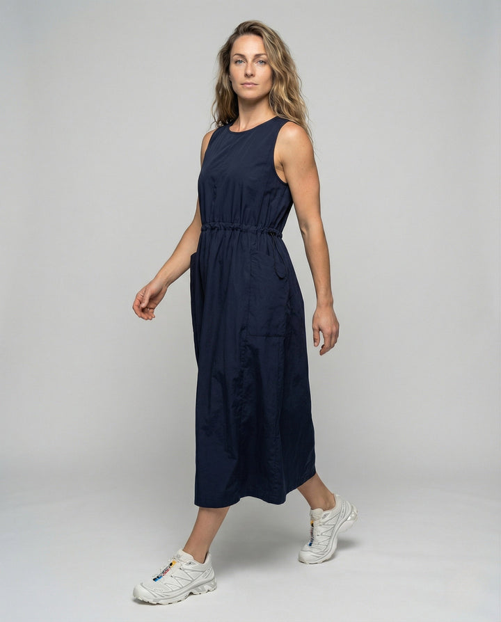Women's Sleeveless Midi Dress with Drawstring Waist