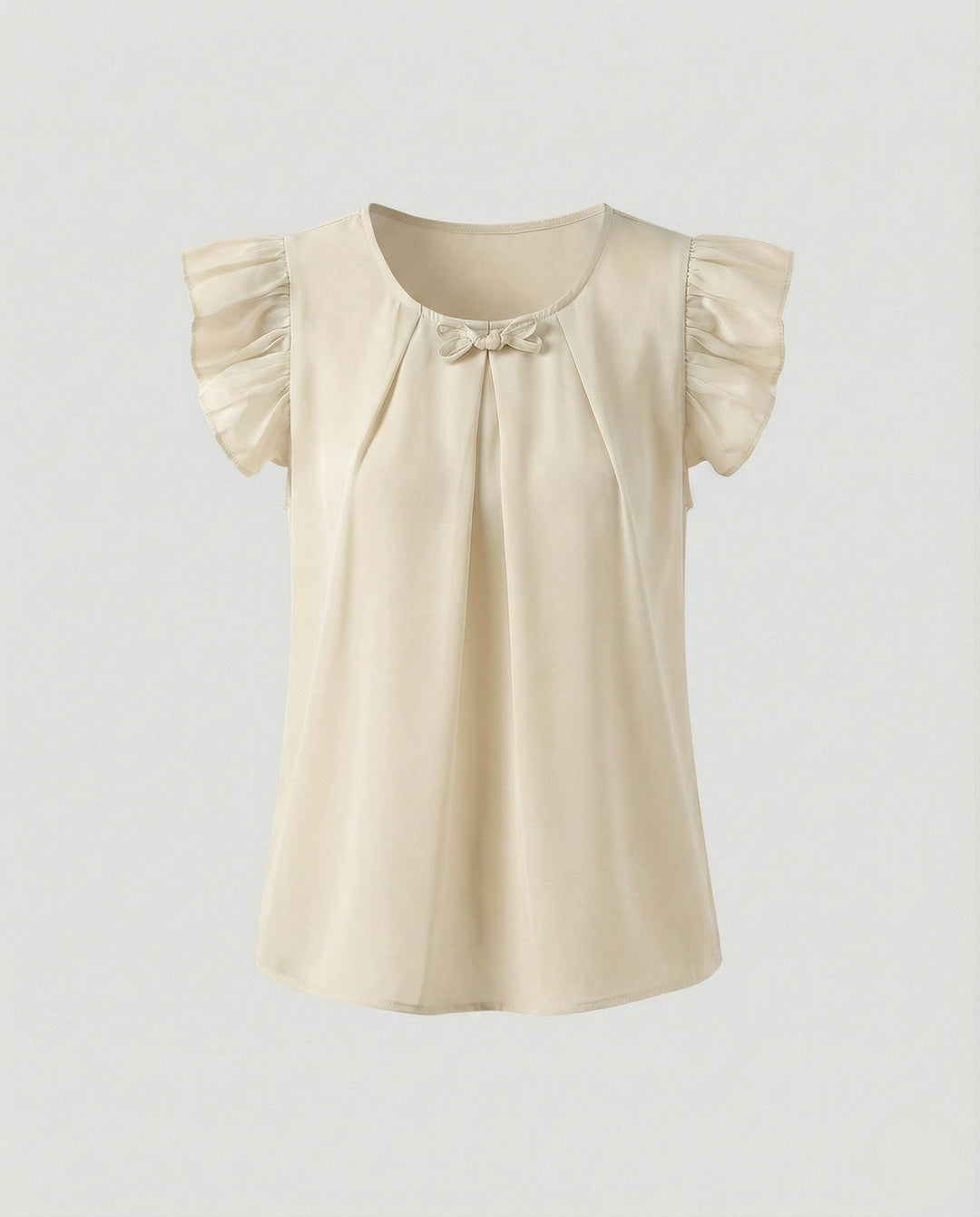 Women's Sleeveless Silk Look Blouse Top with Ruffles, view 6 - Elena Harper