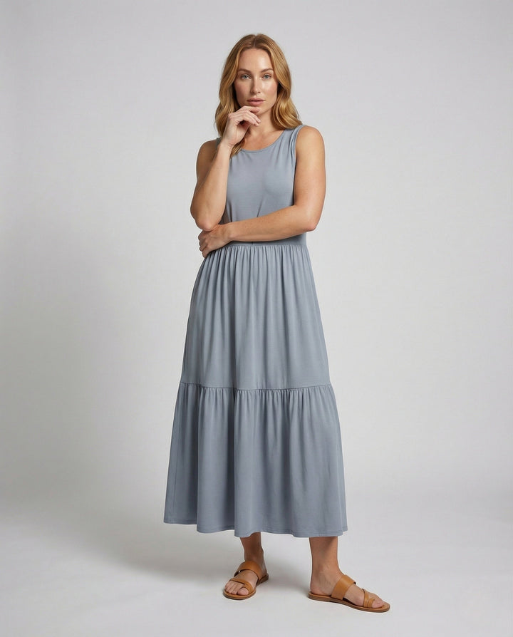 Women's Sleeveless Tiered Maxi Dress with Viscose - Elena Harper