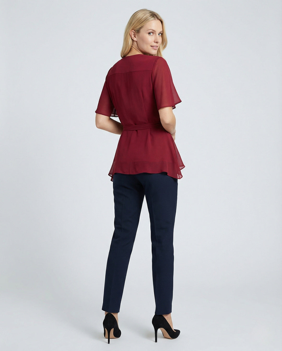 Women's Chiffon Wrap Blouse with Ruffles Élovi, view 4 - Elena Harper