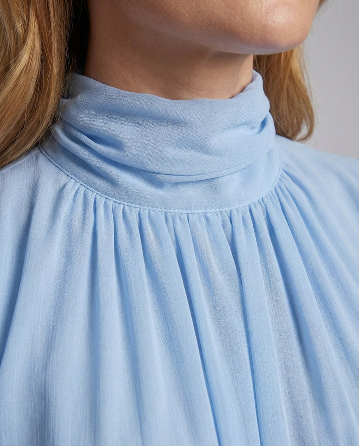 Women's Evening Dress with Stand Collar and Puff Sleeves