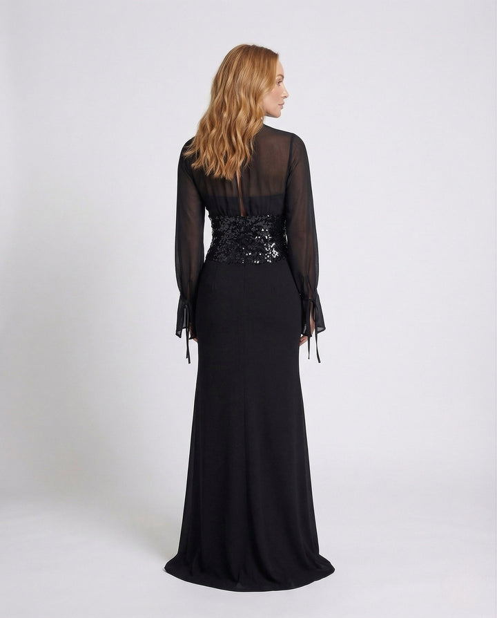 Women’s Evening Gown Floor-Length Chiffon Sleeves Sequins