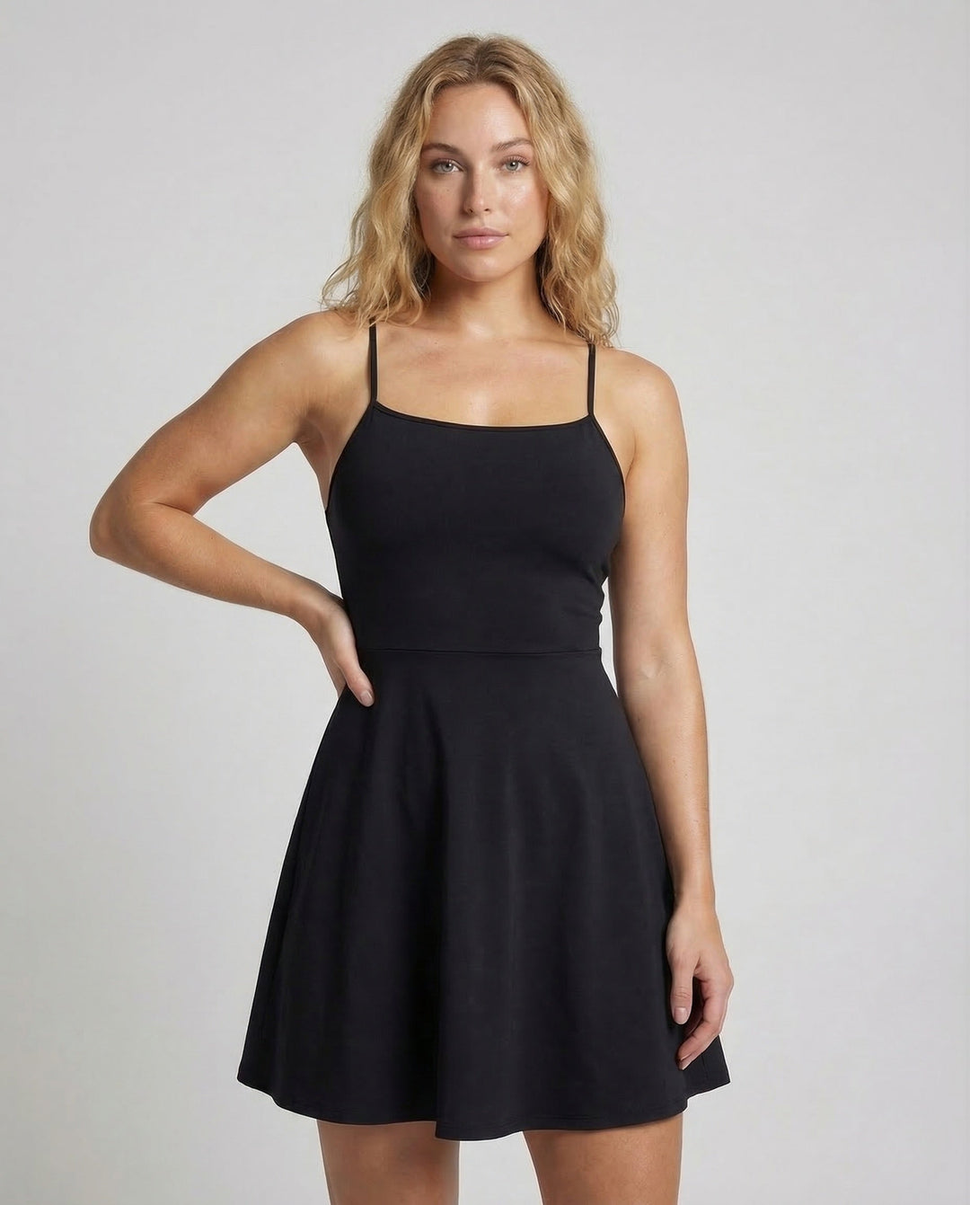 Women's A-Line Spaghetti Strap Dress with Square Neckline