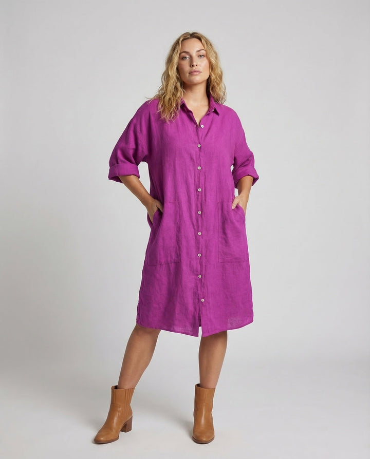 Women's A-Line Shirt Dress Linen Blend