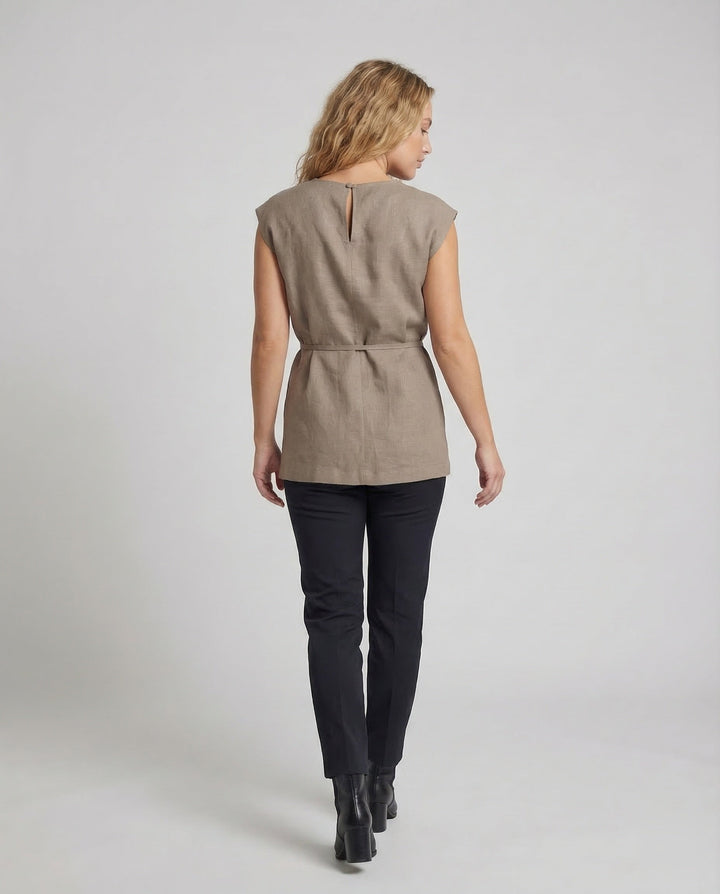 Women's Sleeveless Blouse Tunic with Tie Belt
