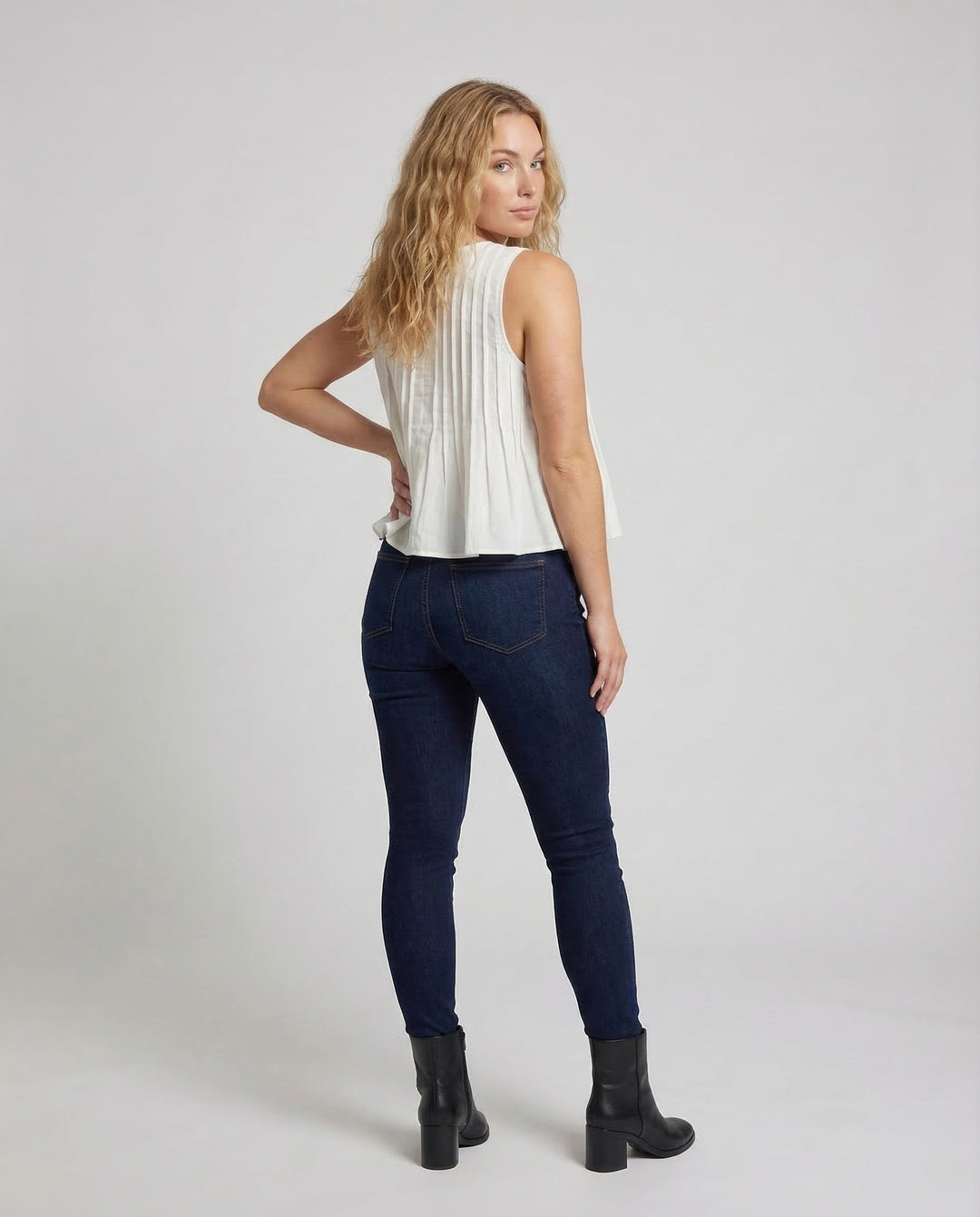 Women's Sleeveless Pleated Top with V-Neck