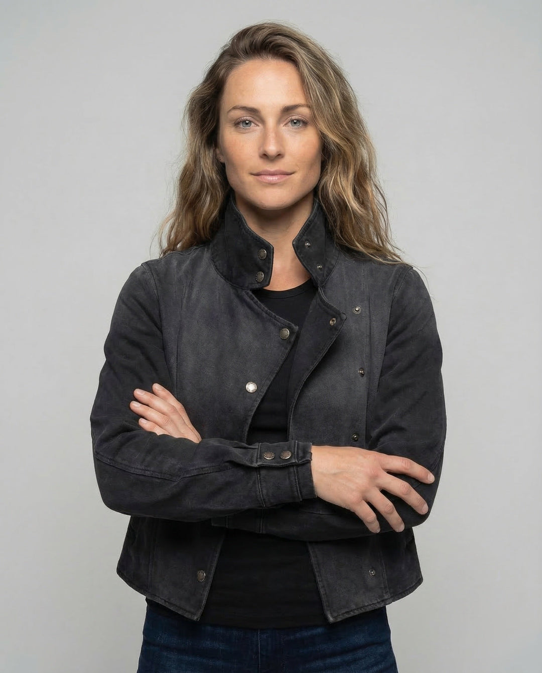 Women's Asymmetrical Short Jacket with Stand-Up Collar