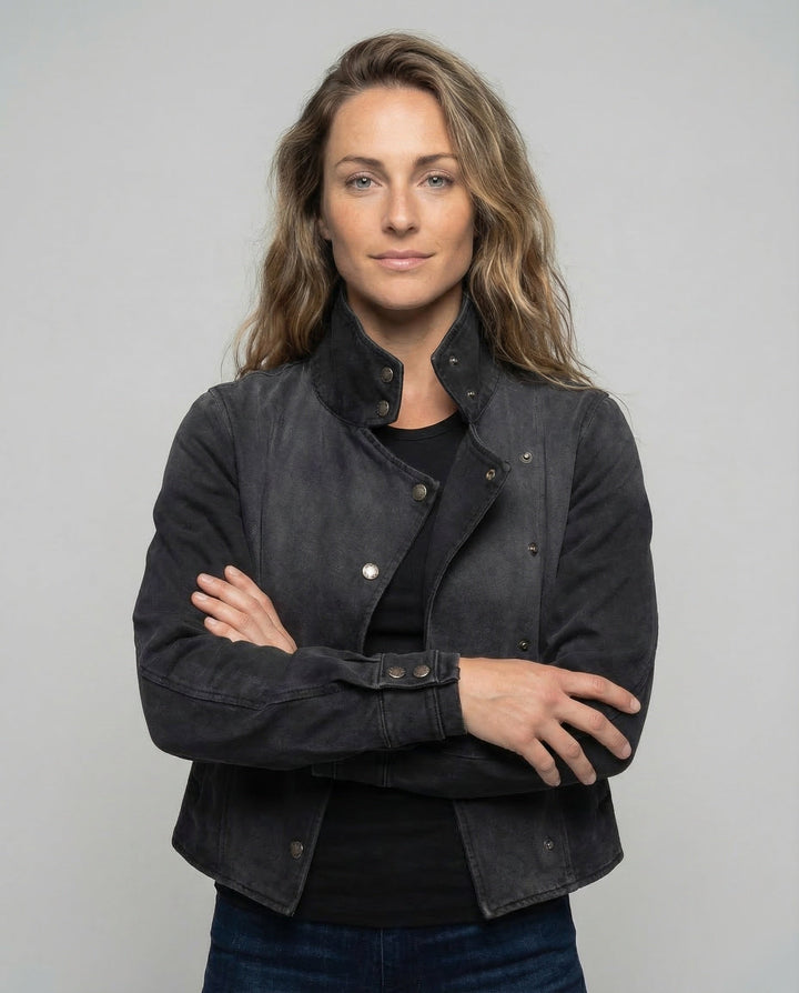 Women's Asymmetrical Short Jacket with Stand-Up Collar