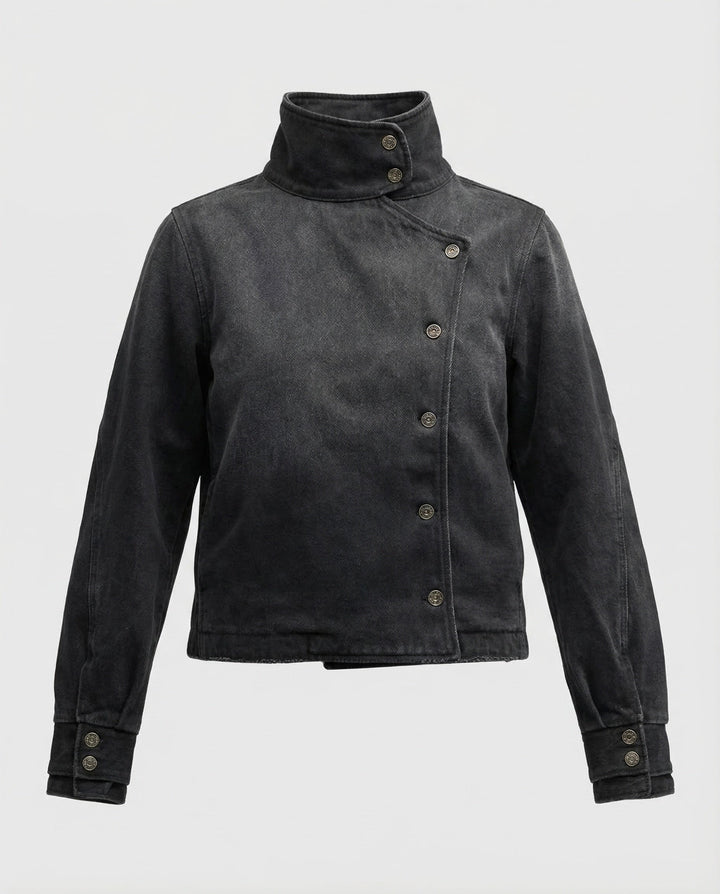 Women's Asymmetrical Short Jacket with Stand-Up Collar