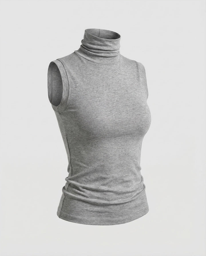 Women's Sleeveless Turtleneck Top Stretch Jersey, view 8 - Elena Harper