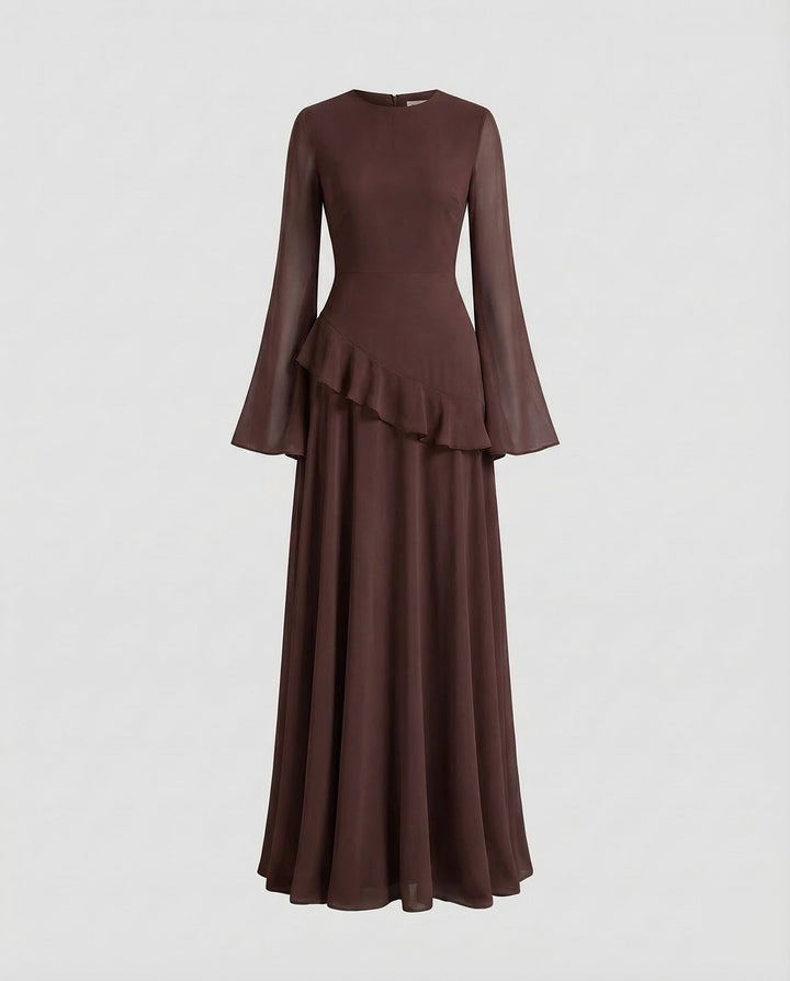 Women's Evening Dress Tailored Ruffle Yoke