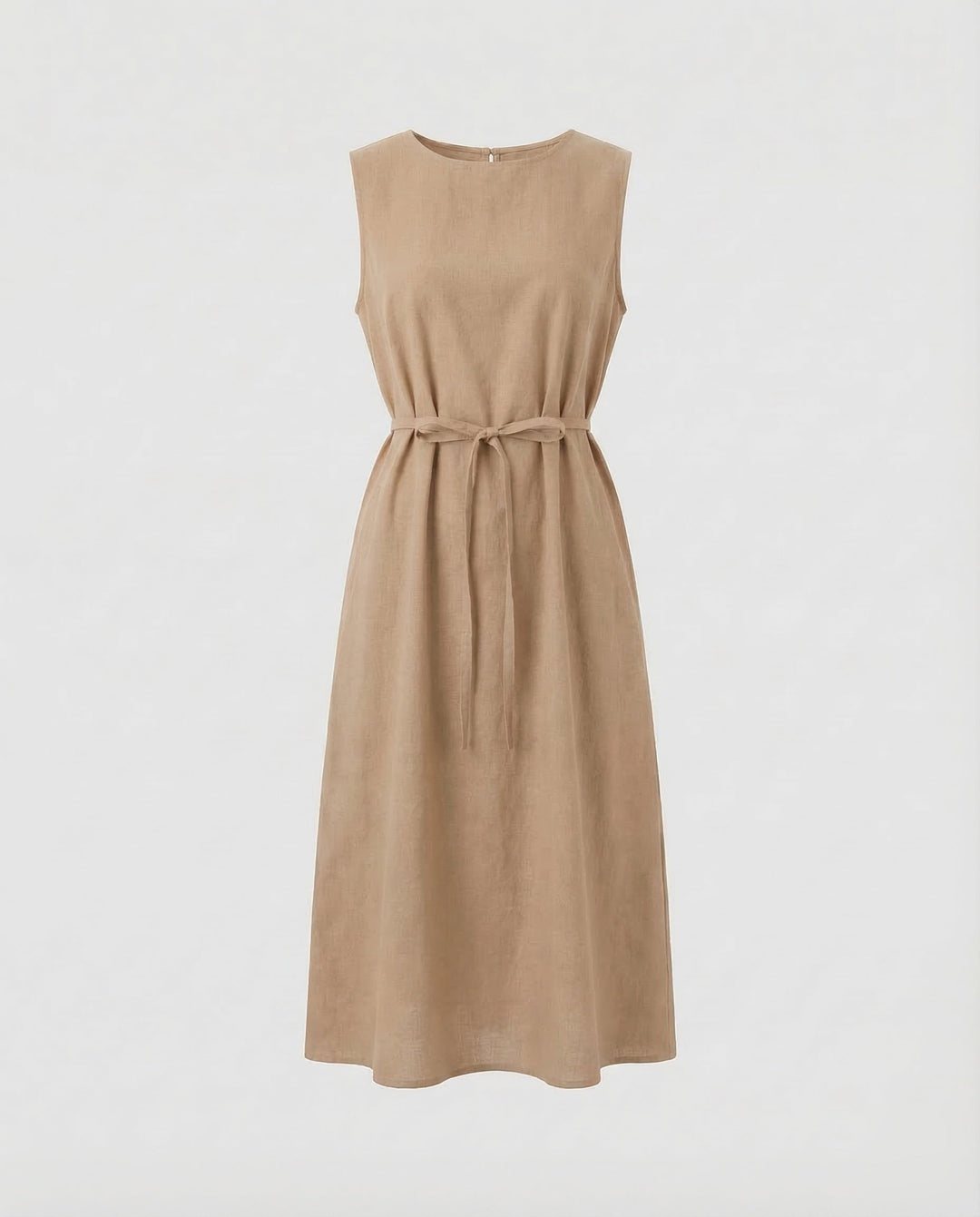 Women's Sleeveless Midi Dress with Waist Tie