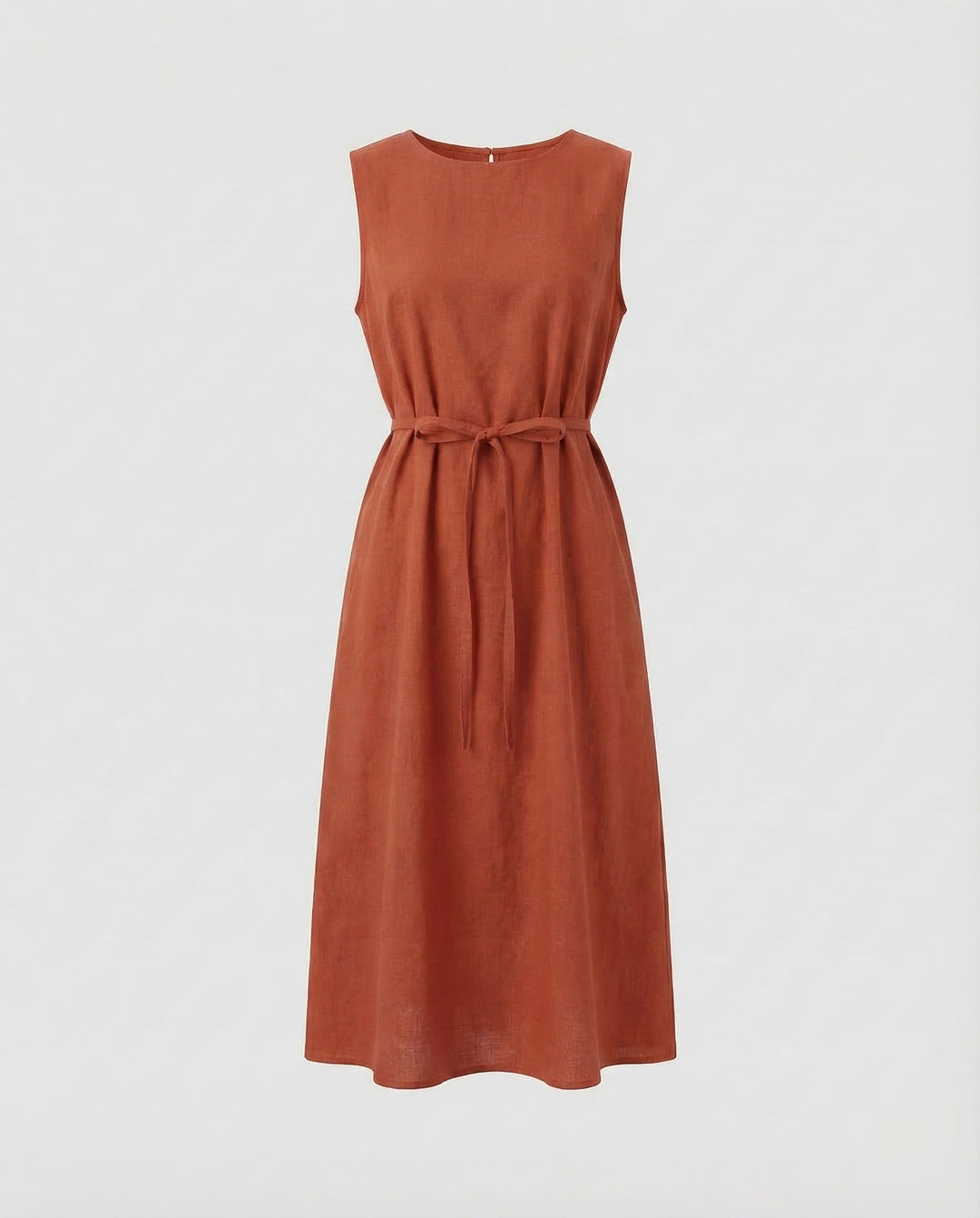Women's Sleeveless Midi Dress with Waist Tie