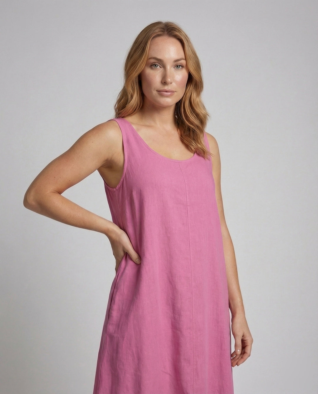 Women's A-Line Maxi Dress with Ruffled Linen Look