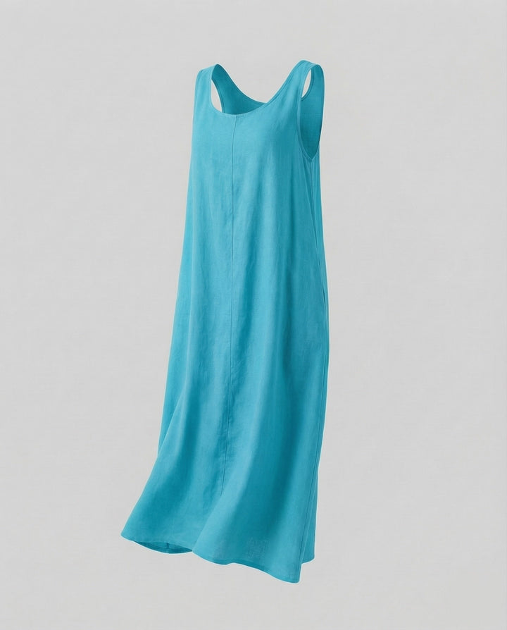 Women's A-Line Maxi Dress with Ruffled Linen Look