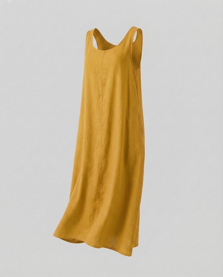 Women's A-Line Maxi Dress with Ruffled Linen Look