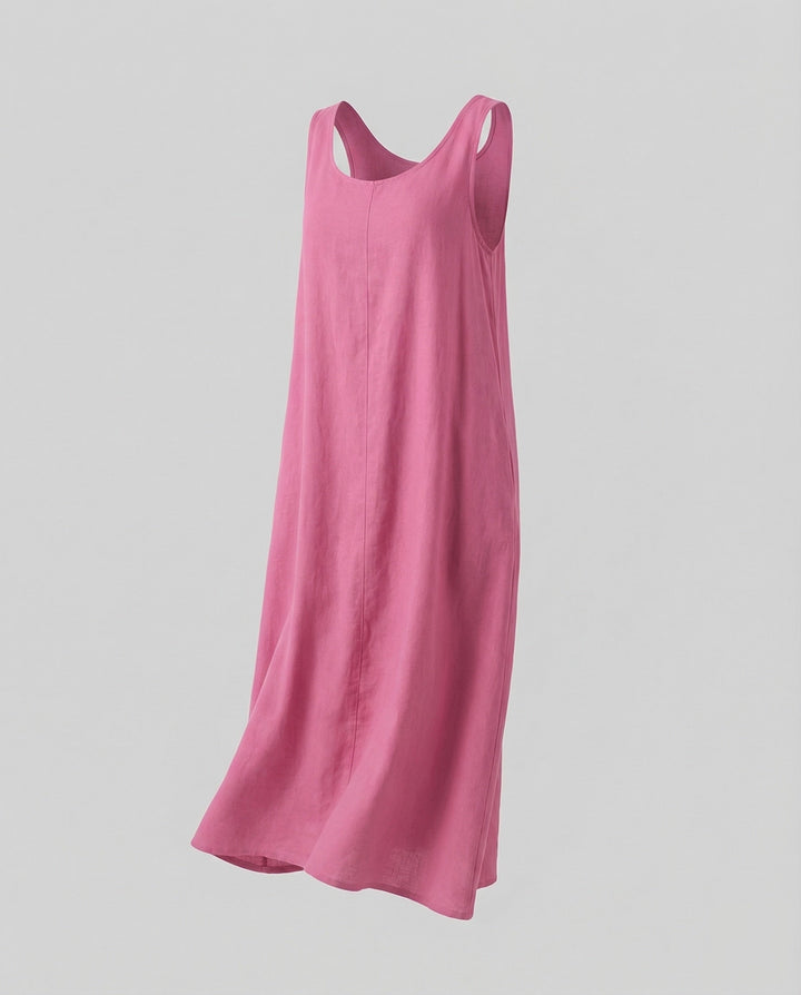 Women's A-Line Maxi Dress with Ruffled Linen Look