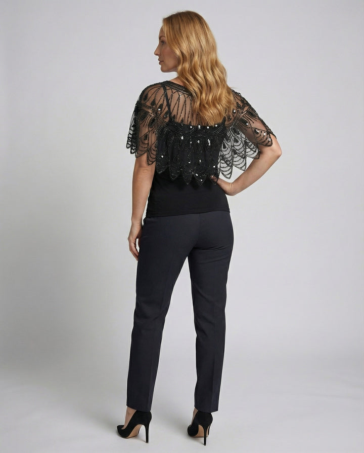 Ladies Embroidered Tulle Capelet with Sequins