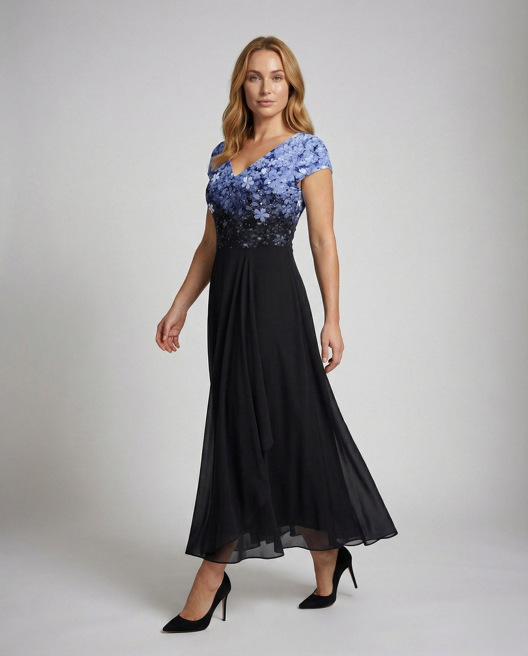 Women’s Embroidered V-Neck Evening Dress