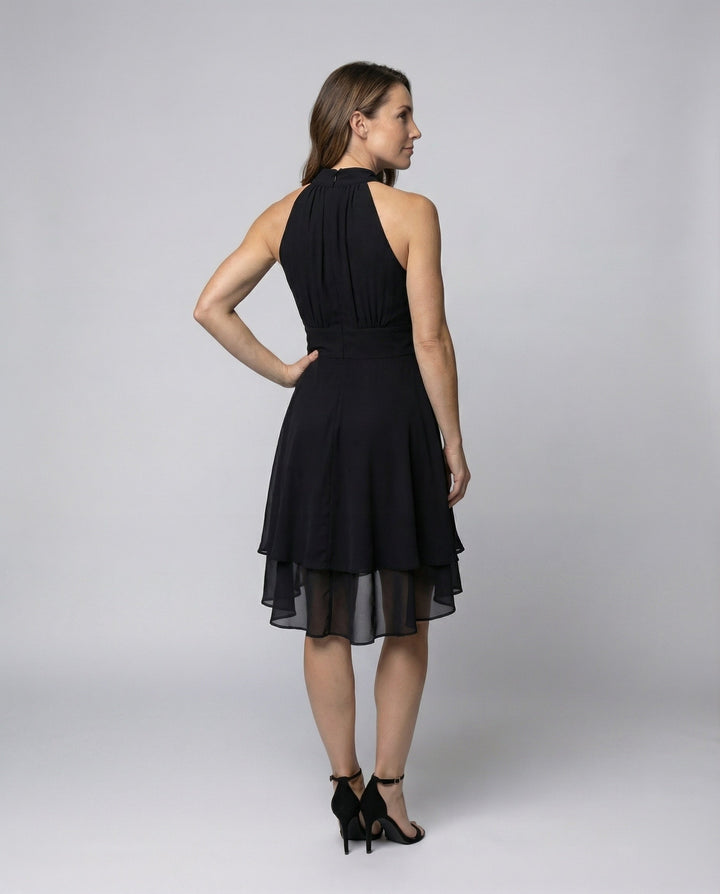 Women's Chiffon Cocktail Dress with Ruffled Hem – Élara