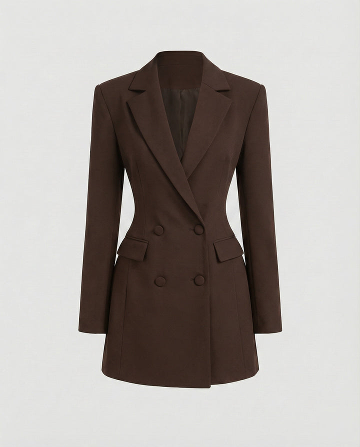 Women's Fitted Blazer Dress with Double-Breasted Placket