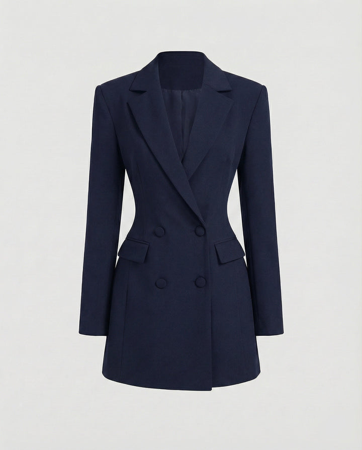 Women's Fitted Blazer Dress with Double-Breasted Placket