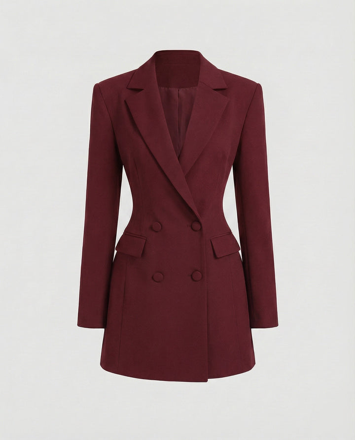 Women's Fitted Blazer Dress with Double-Breasted Placket