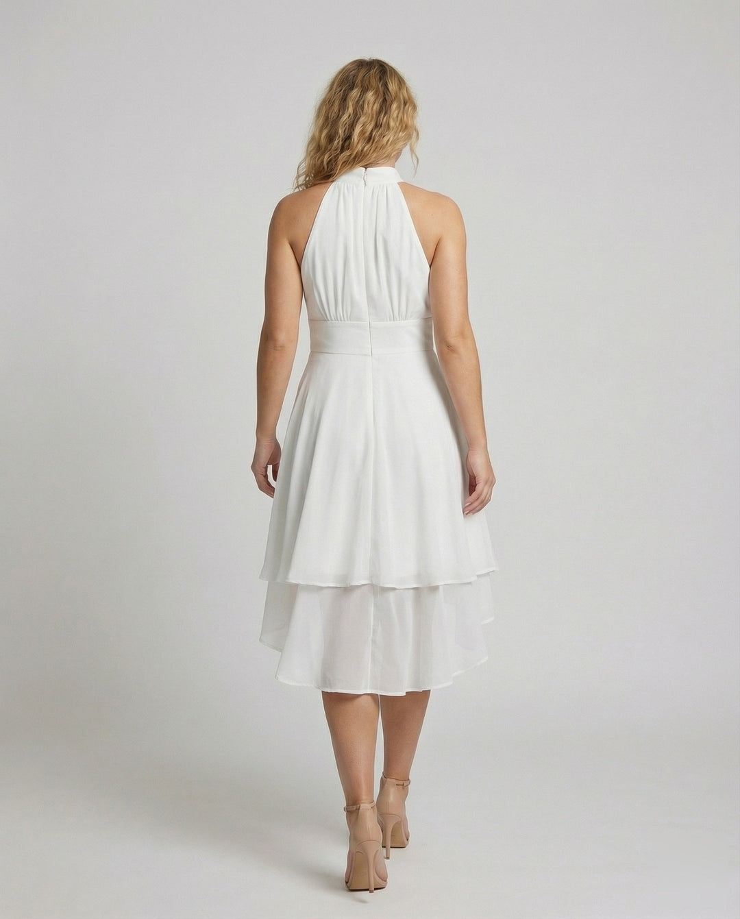 Women's Sleeveless Chiffon Cocktail Dress with Ruffled Hem, view 4 - Elena Harper