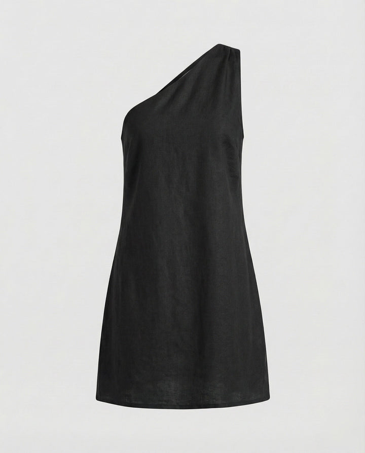 Women's Asymmetrical One-Shoulder Linen Mini Dress