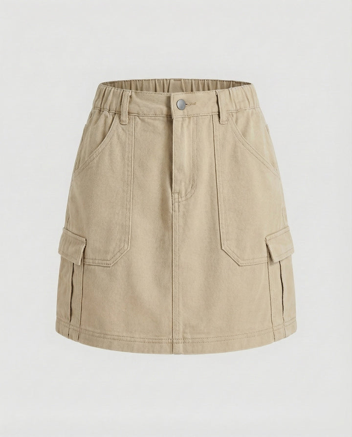 Women's A-Line Denim Mini Skirt with Flap Pockets