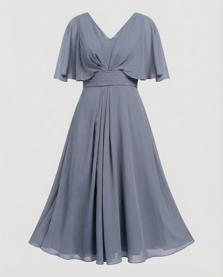 Ladies Elegant Chiffon Cape A-Line Midi Dress Élara, view 6 - Elena Harper
