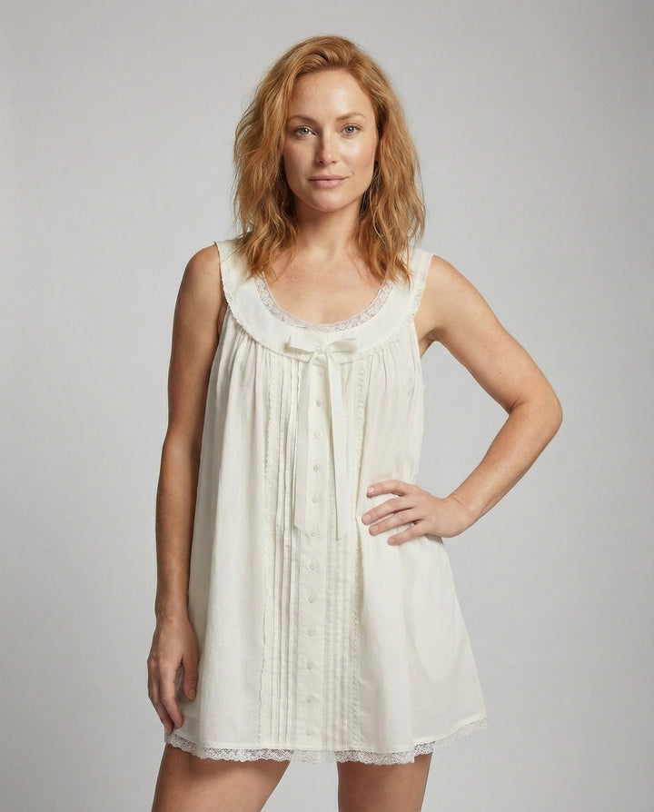 Women's Babydoll Mini Dress Airy Round Neck, view 2 - Elena Harper